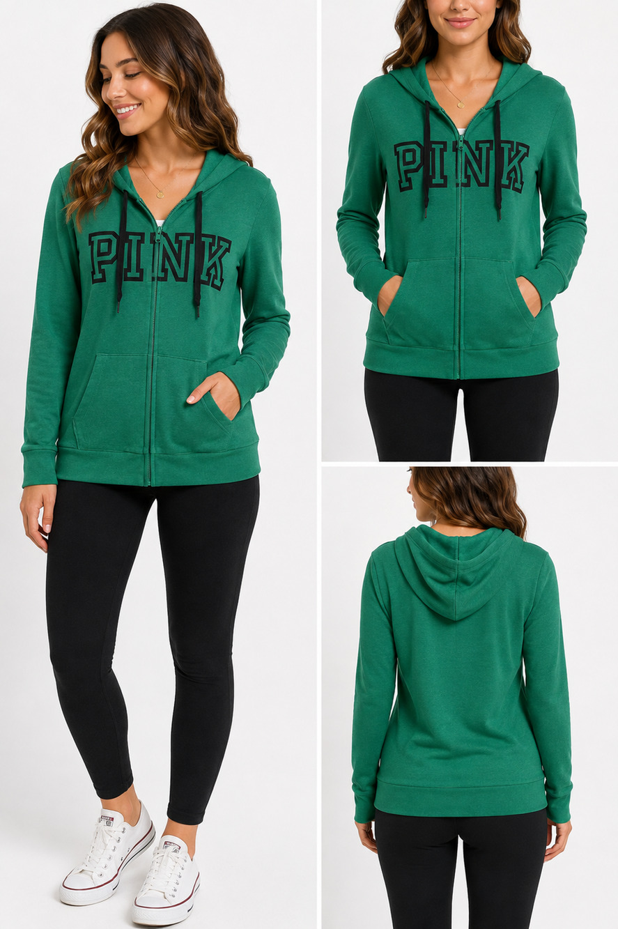 VICTORIA’S SECRET PINK LOGO FULL ZIP HOODIE LARGE